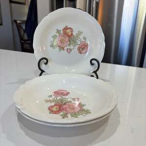 Set of 3 Edwin M. Knowles Semi Vitreous Floral Soup Bowls